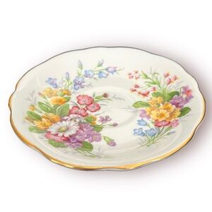 Vintage Heathcote Pink Floral Bouquet Gold Gilt Saucer Bone China England